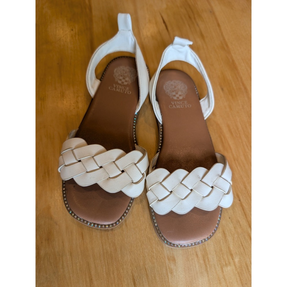 Vince Camuto White Braided Flat Sandals Slingback Ankle Strap Size 7-7.75